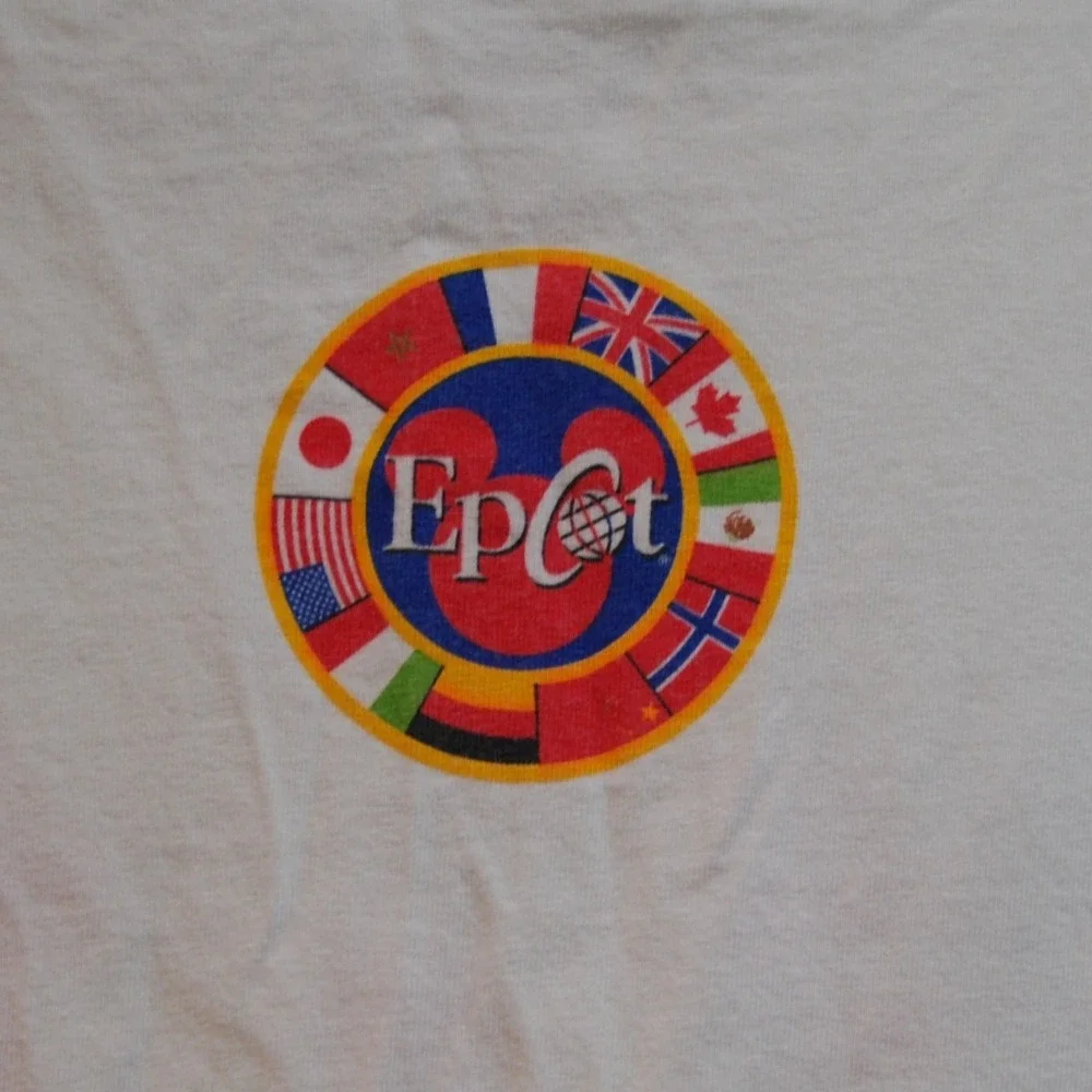 Disney World Epcot Tank Top Men's XL 90s White Sleeveless T-shirt Flags Vintage